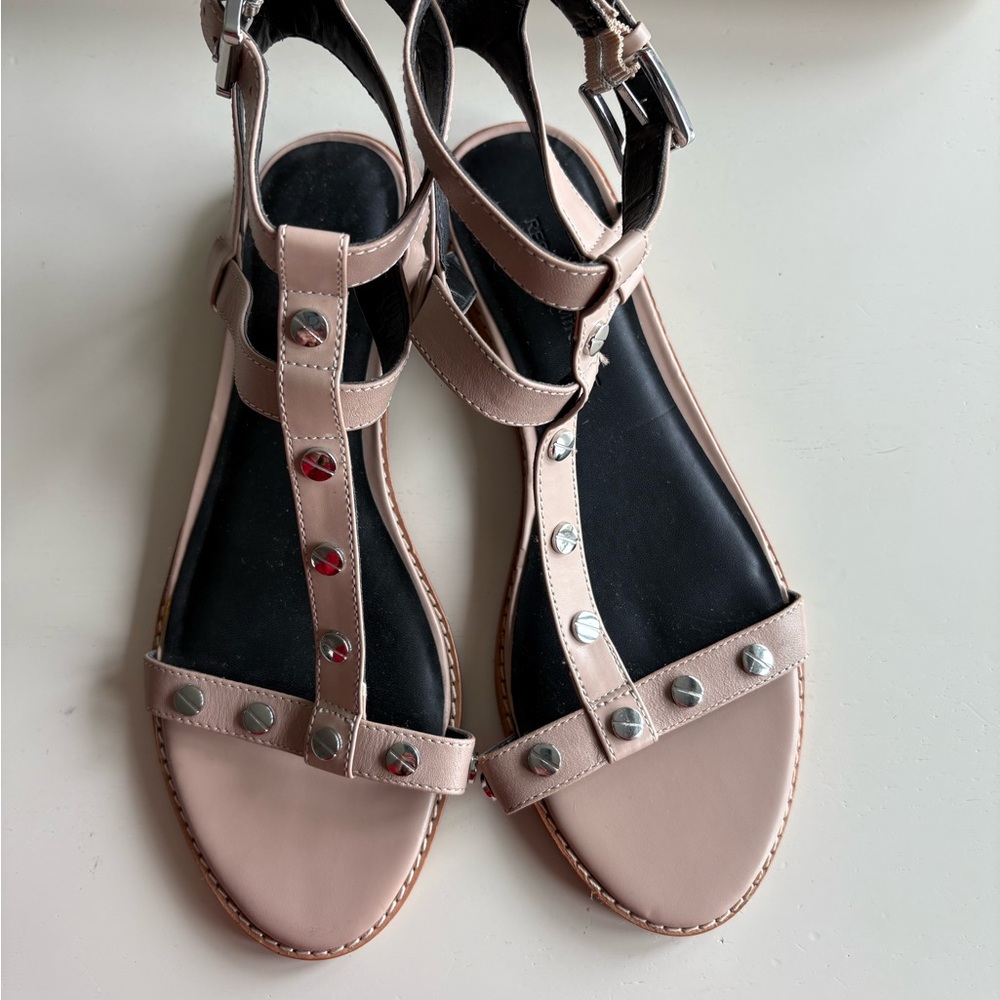 Rebecca Minkoff Pink and Black Strappy Studded Sandals